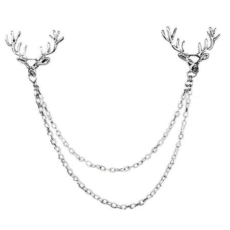 Rådjur Brosch Nål För Män Kvinnor Kostym Vintage Skjorta Krage Kedja Broscher Älg Dekor Silver