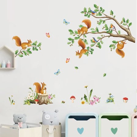 2 stk Skogsdyr Veggdekorasjoner Ekorre Veggdekor Barne Tre Gren Veggdekor Babyrom Barnerom Klasserom