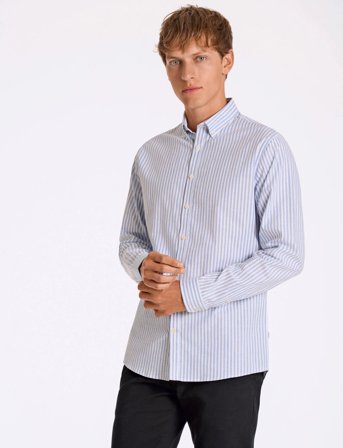 Lindbergh Striped Superflex Oxford L/S - Blue - XL