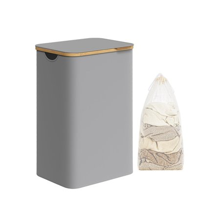 Rootz Portable Dove Grey Vasketøjskurv - Tøjkurv - Sammenklappelig opbevaringsbeholder - 600D Oxford-stof - Bambusramme - Letvægts - 42 cm x 32 cm x 7