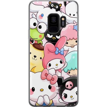 Kompatibelt Mobildeksel til Samsung Galaxy S9 Tett mønster av søte figurer med store øyne i ulike farger og uttrykk med LABUBU-tekst