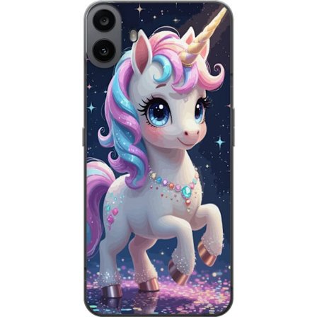 Kompatibelt Mobilskal till Nothing CMF Phone 1 Söt enhörning med stora ögon, pastellfärgad man och glittrande smycken i sagolik nattmiljö, lekful