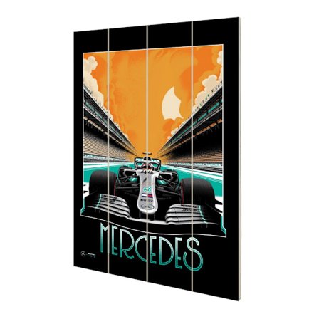 Zoom Mercedes Formel 1 Träskylt 40cm x 59cm Svart/Orange/Blå