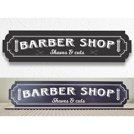 Barber shop svart skylt - frisörs skylt med stativbasen 35x80mm