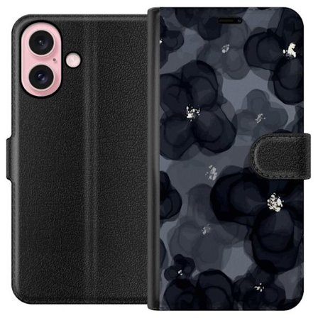 Yhteensopiva Lompakkokotelo Apple Apple iPhone 16 Abstrakti tummanvärisellä kukkakuviolla, jossa on elegantti ja dramaattinen tunnelma