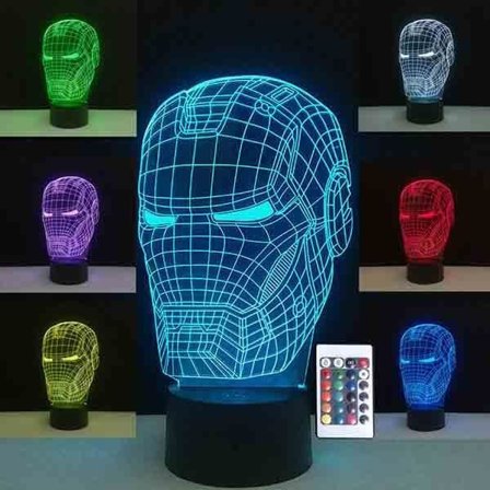 Super Hero Iron Man Spiderman Maske 3D Nattlys Stemningslampe 7 farger USB Led Nattlys Lampara HH15364 -h