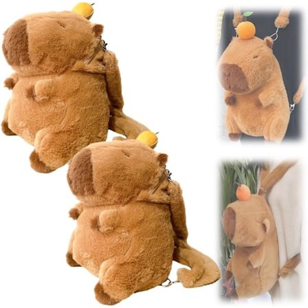 Capybara Rygsæk Bedårende Capybara Rygsæk med Snor Fluffy Orange Capybara Skuldertasker Livagtig Capybara Snor Casual Taske til Børn Voksen