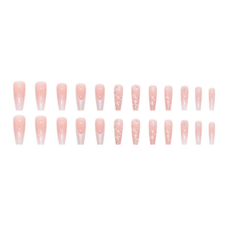 24 st Långa Kistformade Lösnaglar Full Täckning Akrylnaglar Tryck på Naglar utan Lim, Nagelkonst Franska Falska Naglar Självhäftande Naglar