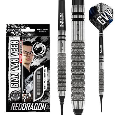 Red Dragon Darts Gian van Veen Tour Edition Soft Tip Darts, 90% Tungsten, 18 Grams, Steel Tip, Professional Darts, GVV, Nitro Tech