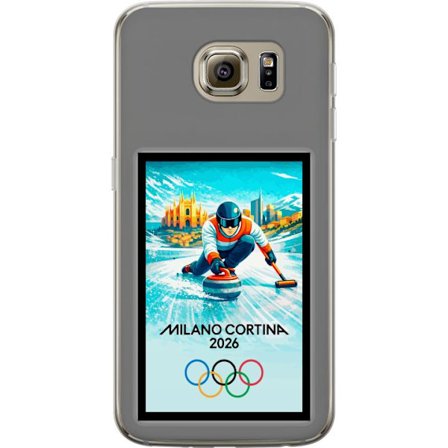 Yhteensopiva Puhelinkuori Samsung Galaxy S6 Jääkiekkoilukuva, jossa pelaajat liikkuvat jäällä, Milano Cortina 2026, Milanin maamerkit ja olympialaiste