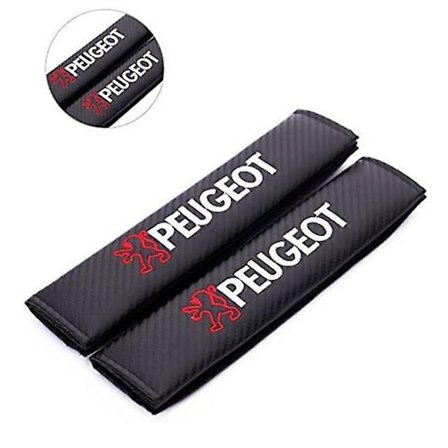 Uusi Peugeot hiilikuitu turvavyön suojus olkapehmuste pari Peugeot logolla, musta hiilikuitu modifioitu turvavyön olkasuoja