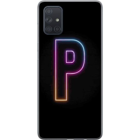 Kompatibel Mobilcover til Samsung Samsung Galaxy A71 Minimalistisk neonbogstav P i farvegradient og lyseffekt mod sort baggrund i digital neonstil