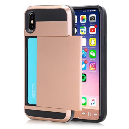 Iphone Xr Stöttåligt Skal Med Kortfack-rosa Guld
