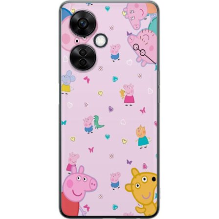 Kompatibel Mobilcover til OnePlus Nord CE 3 Lite Peppa Gris med en baby i armene, morgris motiv i farverig og blød børneillustration med hjerter