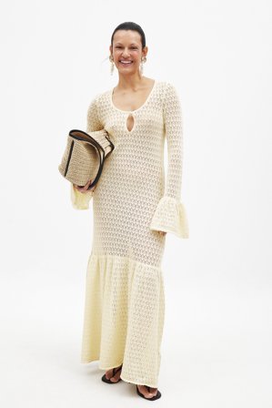 NA-KD Robe longue en maille et crochet - Robes d'été - Crème - L