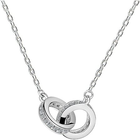 Dubbelcirkelhalsband för Lmell Kvinnor 925 Sterling Silver Cz Zirconia Kristallgåva