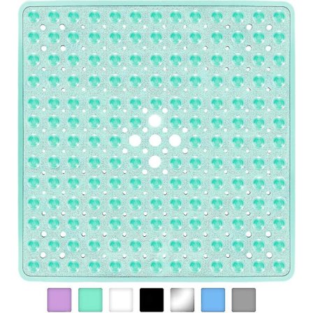 Dusjmatte 53cm X 53cm For Badekar, Kvadratisk Badematte, Sklisikker Med Avløpshull, Sugkopper, BPA, Latex, Ftalatfri, Maskinvaskbar, Lysegrønn