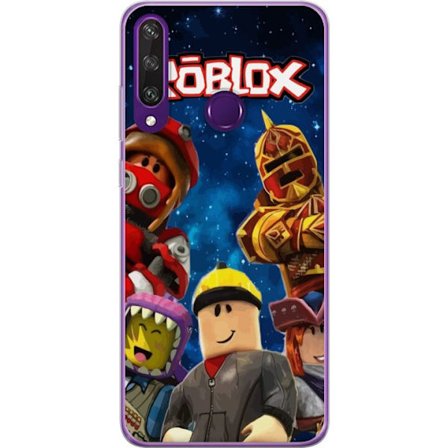 Kompatibel Mobilcover til Huawei Huawei Y6p Roblox-helte står foran en stjerneklar rumhimmel med farverige karakterer, der skaber energi, eventyr og