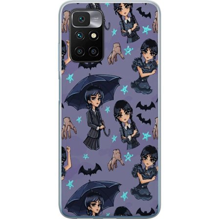 Kompatibel Mobilcover til Xiaomi Redmi 10 Onsdag Addams plakat tegneserie lilla baggrund flagermus hånd Ting gotisk sød Netflix-serie design