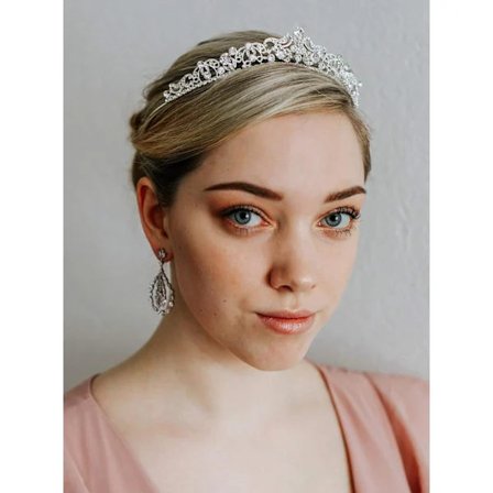 /EA/Sølv Bryllups Tiara og Krone med Kam, Rhinestone Brudekrone
