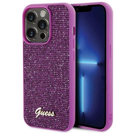 Guess Disco Metal Script-fodral för iPhone 15 Pro - rosa