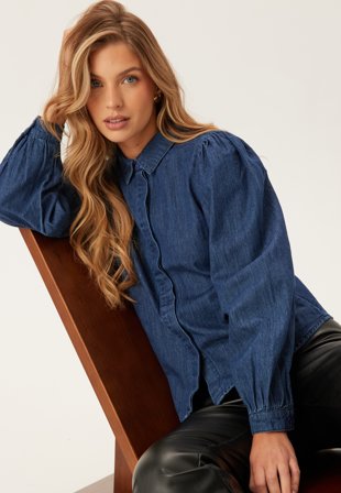 VERO MODA - Vmnily Ls Dnm Shirt - Dark Blue Denim - Kläder - - Bubbleroom