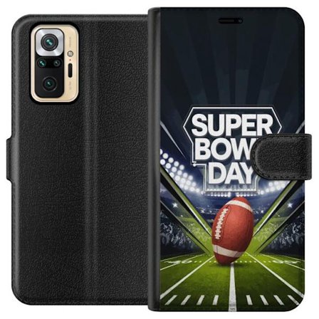Yhteensopiva Lompakkokotelo Xiaomi Redmi Note 10 Pro Super Bowl Day juliste, jossa amerikkalainen jalkapallo valaistuksella varustetulla areenalla dra