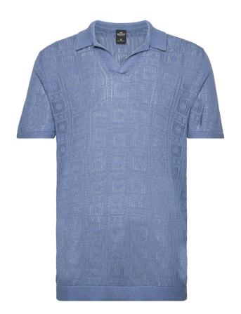 Hco. Guys Sweaters Knitwear Short Sleeve Knitted Polos Blå Hollister*Betinget Tilbud