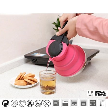 Hopfällbar Silikon Vattenkokare - 1500ml,Rose Red