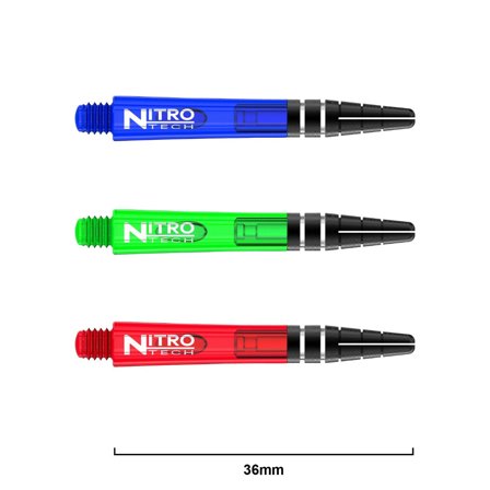 Red Dragon Darts Nitrotech Shafts 36mm Multipack - 9 Polycarbonate shafts - Blue/Green/Red - Professional Darts