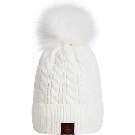 Naisten talvipipo, lämmin fleecevuorattu neulottu pehmeä hiihtomyssy