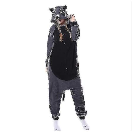 Hksng Kigurumi Dyr Voksne Katt Bjørn Hai Onesies Pyjamas Vaskebjørn Kostymer Drake Jumpsuit Jul Gray Raccoon