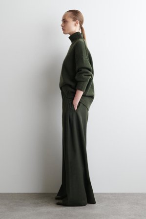 COS Women's Pantalón Relaxed Fit Mezcla De Lana Pernera Ancha in Verde