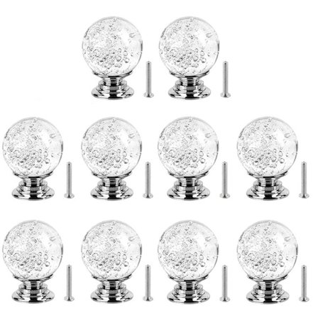 10x Skabshåndtag Krystal Glas Knapper med Skruer til Skabe Skuffer