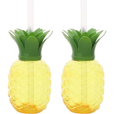 Ananas Muggar, 2 st Hawaiian Återanvändbara Ananas Cocktail Muggar med Sugrör och Avtagbart Lock, Genomskinliga Ananas Dryckesmuggar