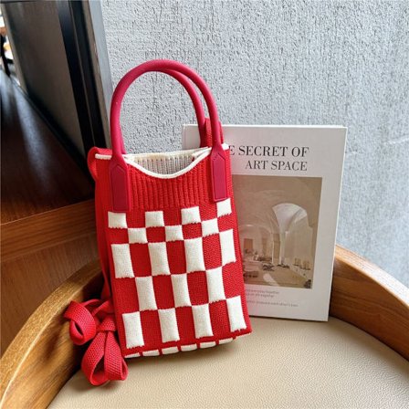 Kedjeaksel Crossbody-veske Strikket håndveske for kvinner RØD_ma