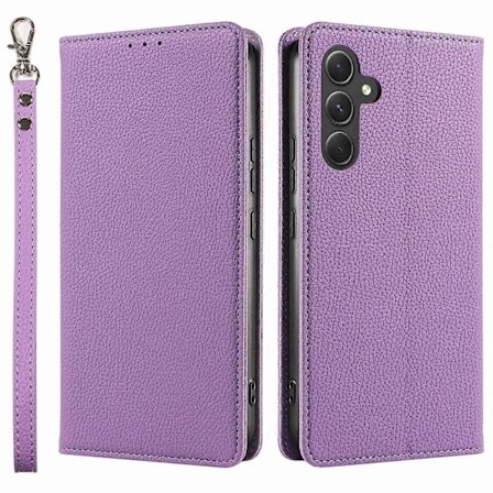 Til Samsung Galaxy A26 5G Etui Magnetisk Litchi Tekstur Tegnebog Læder Telefon Cover med Håndledsrem