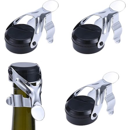 Champagne Korkestopper 4 stk. Musserende Vin Rustfritt Stål Champagne Stopper med Innebygd Trykkpumpe Brukt til å Forsegle Champagne Musserende Vin(B