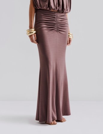 Malina Majori Ruched Jersey Maxi Skirt - Brown - M