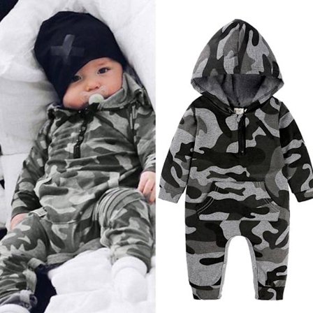 Baby Drenge Pige Sød Romper Hooded Pocket Jumpsuit Tøj Outfit