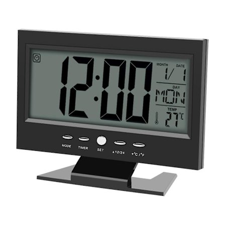 Digital LCD Bord Skrivebords Vækkeur med Lydsensor, Kalender og Temperaturvisning