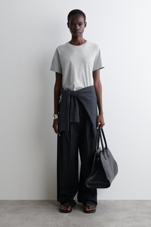 COS Women's T-Shirt Girocollo In Cotone in Grigio