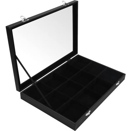 Musta samettinen korurasia 12 osastolla ja lasikannella - Huopa