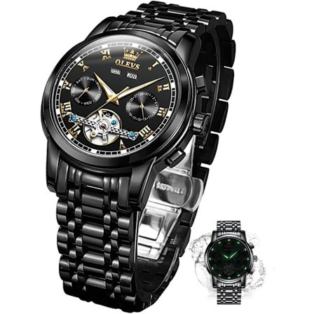 Automatisk mekanisk herrklocka, dag, datum, månad och år automatisk herrklocka, fashionabel klocka i rostfritt stål i grönt, blått och svart