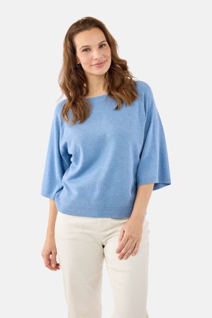 JENSEN - Kortærmet Strik - Lyseblå - Ribkant