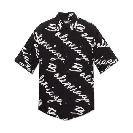 Balenciaga, Short-sleeved shirt Zwart, Heren, Maat:M,stof