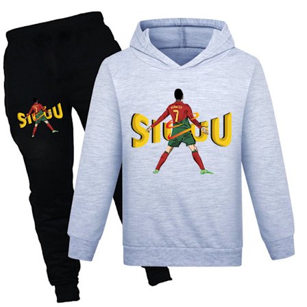 1 Cristiano Ronaldo hættetrøje og sorte bukser sæt til børn