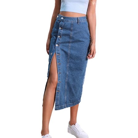 Naisten rento halkioinen denim midi -farkkuhame