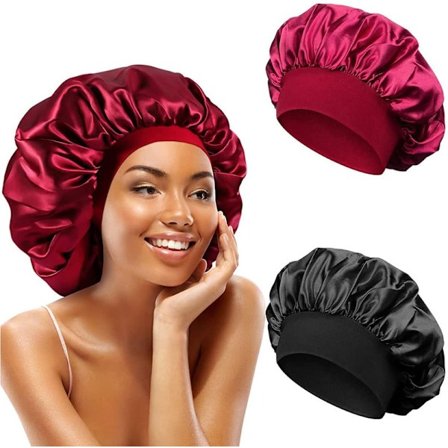 2 stycken Sovmössa - Satin bonnet - Sleep Cap (Red + Black)