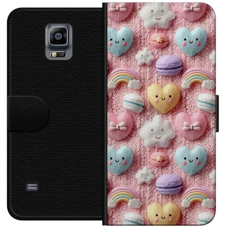Yhteensopiva Lompakkokotelo Samsung Galaxy Note 4 Pastellimotiiivi sydämillä, pilvillä, sateenkaarilla ja makaronseilla vaaleanpunaisella taustalla su